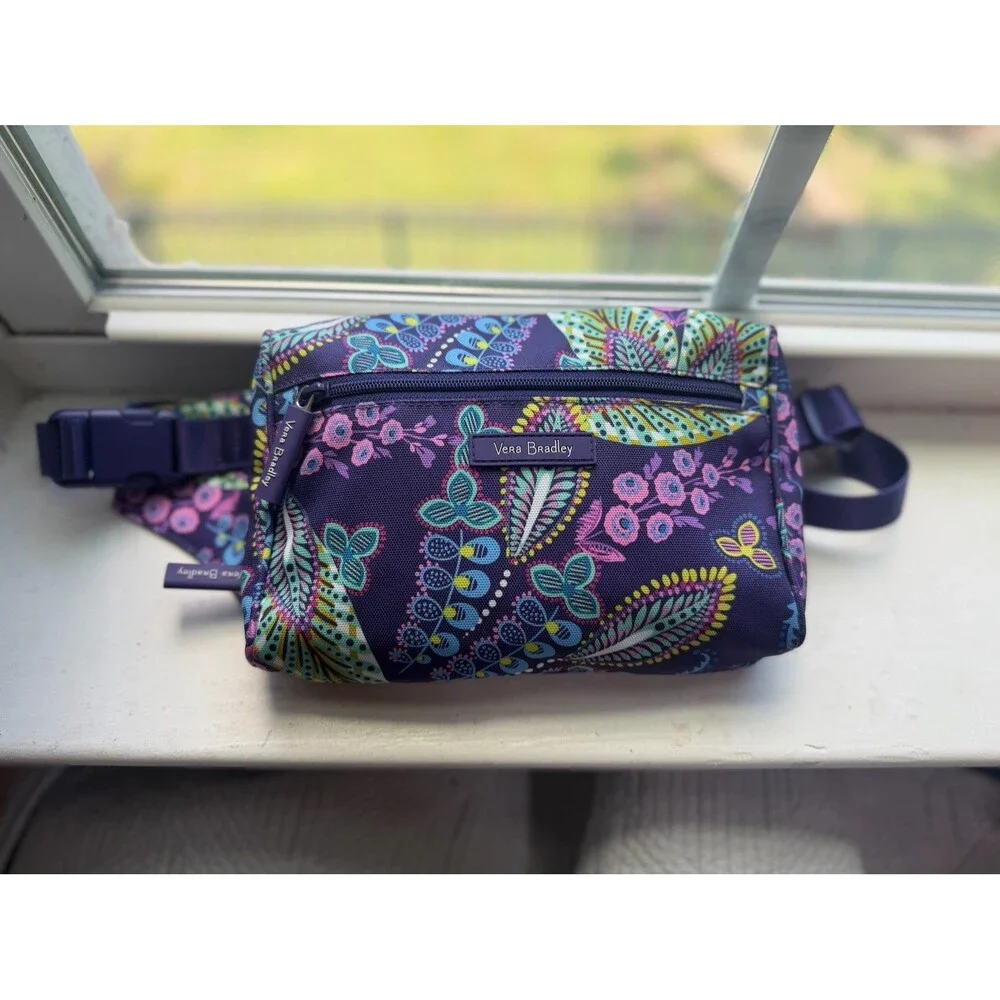NWT! Vera Bradley Batik Leaves Purple Paisley Belt Bag Fanny Pack - Picture 5 of 11